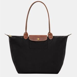 Classic Longchamp Black and Brown Le Pliage shoulder tote – Women's Handbag